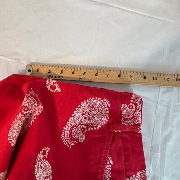 Lands End Women's 8P Red Paisley Mid Rise Straight Leg Pants Cotton Spandex - Picture 8 of 9